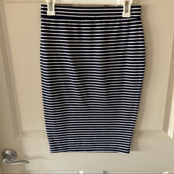 Modest Navy and White Stripe Pencil Skirt - Picture 2 of 2